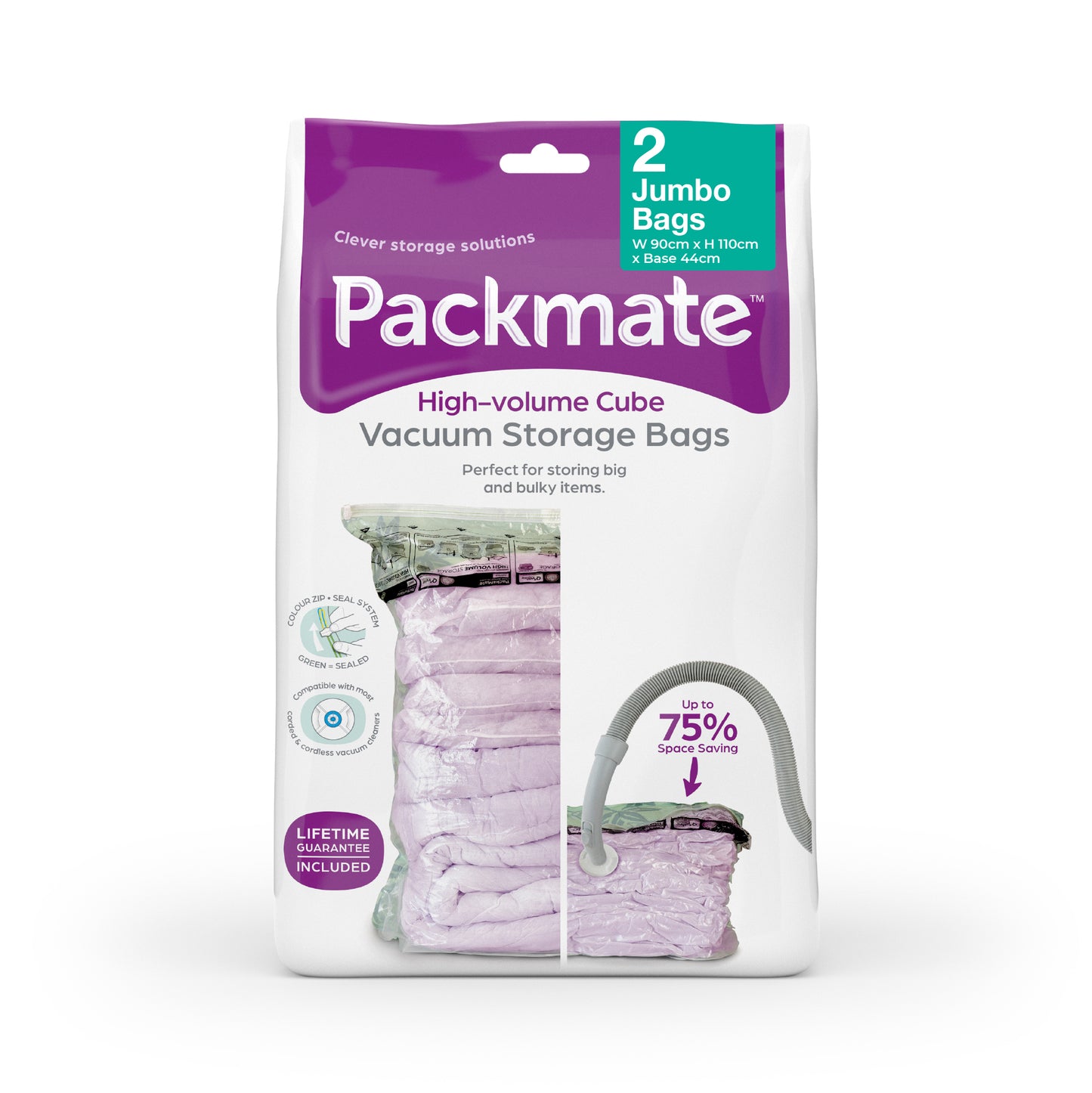 Packmate 2pc JUMBO Gusset Base Vacuum Storage Bags (90x110x22cm base)