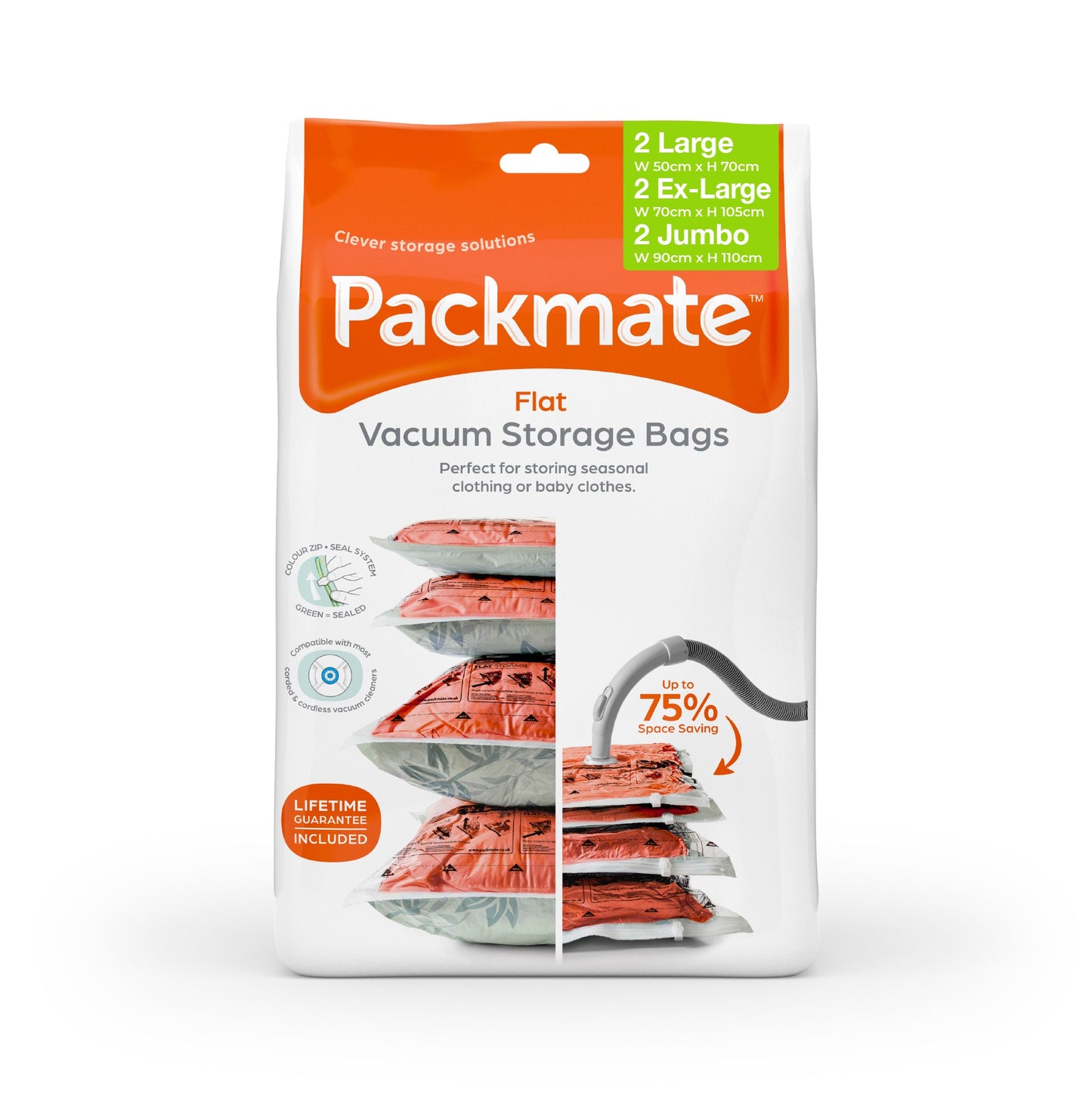 Packmate 6pc BUMPER Flat Vacuum Storage Bag Set - 2 L, 2 XL, 2 J