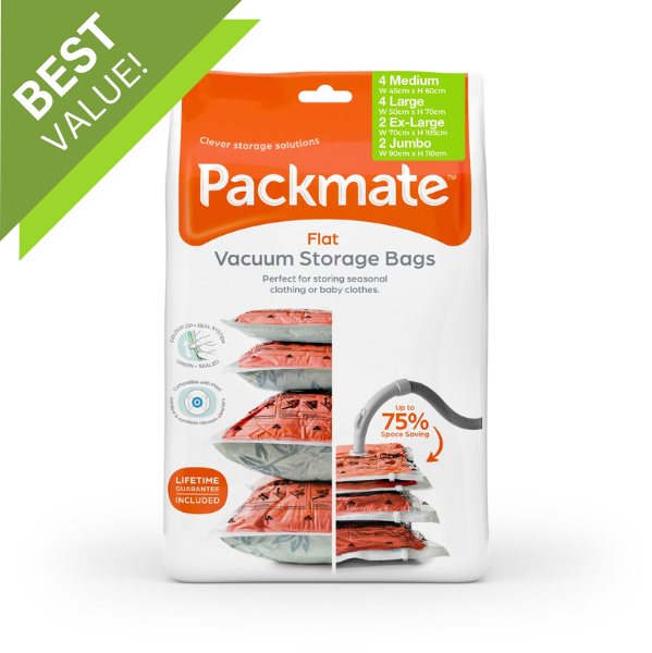 Packmate 12pc Flat Vacuum Storage Bag Set - 2 J, 2 XL, 4 L, 4 M