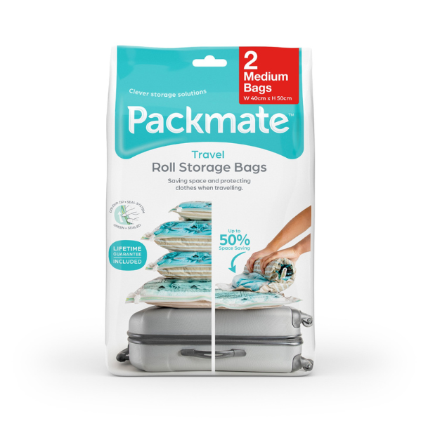 Packmate 2pc MEDIUM Travel Roll Storage Bags (40x50cm)