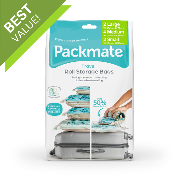 Packmate 8pc Travel Roll Storage Bag Set (2 Small, 4 Medium, 2 Large)