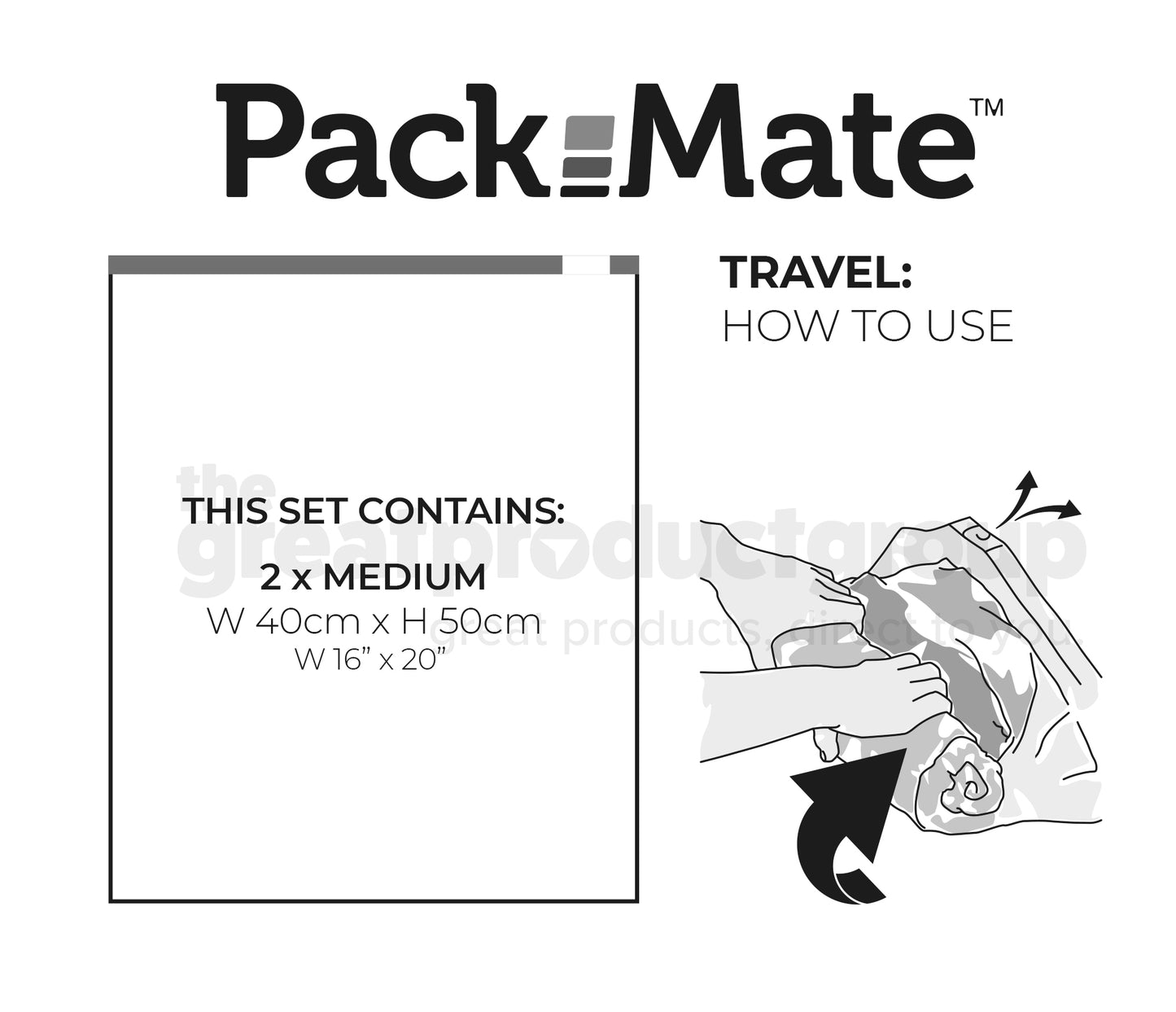 Packmate 2pc MEDIUM Travel Roll Storage Bag (40x50cm)