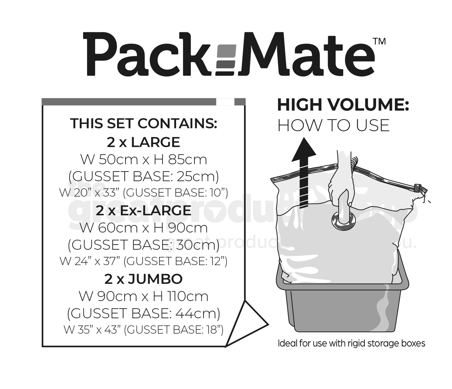 Packmate 8pc BUMPER Gusset Base Set - 2 Jumbo, 2 Extra Large, 4 Large