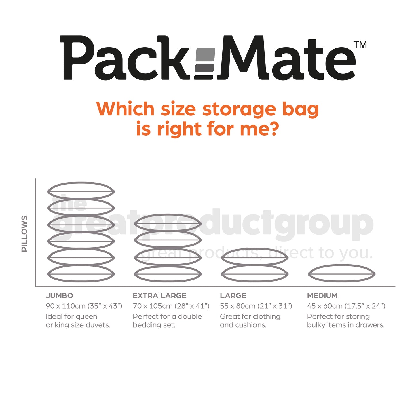 Packmate 10pc Flat Vacuum Storage Bag Set - 2 J, 2 XL, 3 L, 3 M