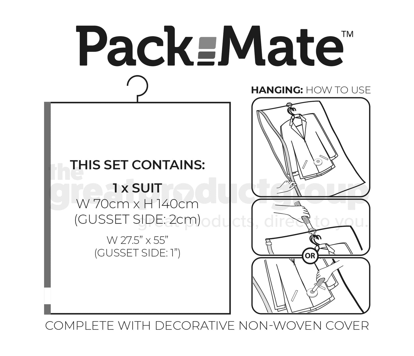 Packmate SUIT / SHIRT SIZE  Hanging Vacuum Bag With Cover (Beige)