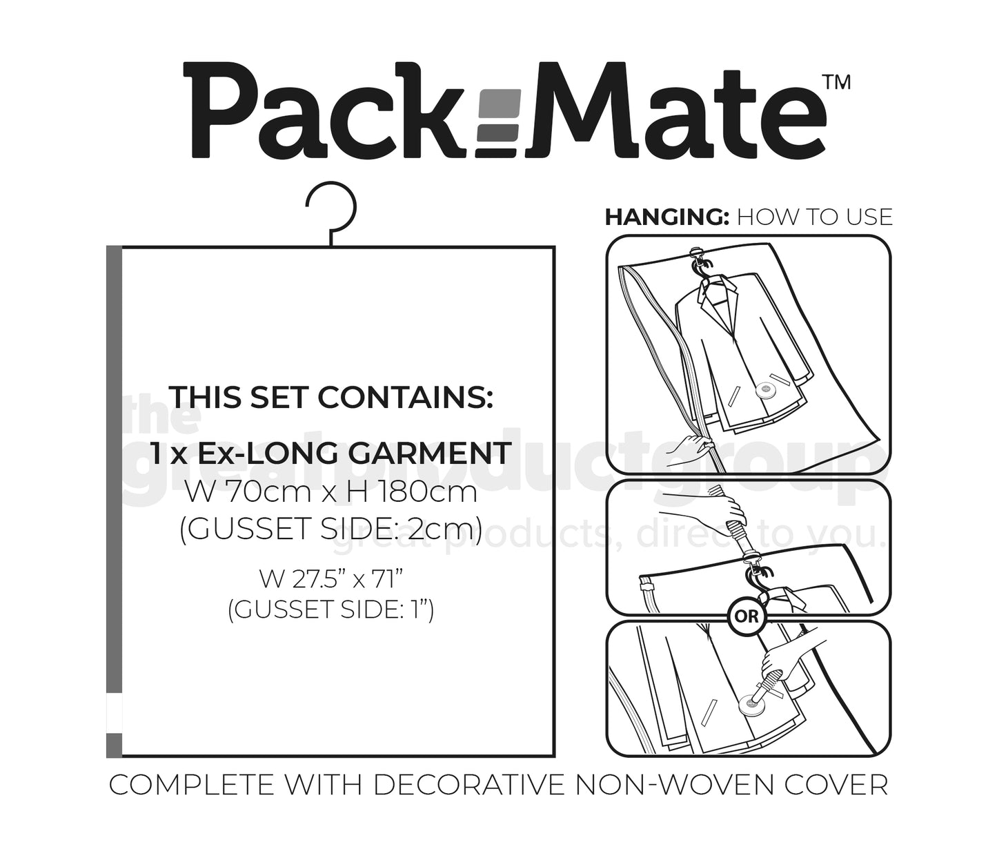 Packmate EXTRA LONG DRESS SIZE Hanging Vacuum Storage Bags With Cover