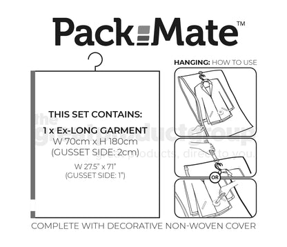 Packmate EXTRA LONG DRESS SIZE Hanging Vacuum Storage Bags With Cover