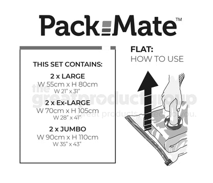 Packmate 6pc BUMPER Flat Vacuum Storage Bag Set - 2 L, 2 XL, 2 J