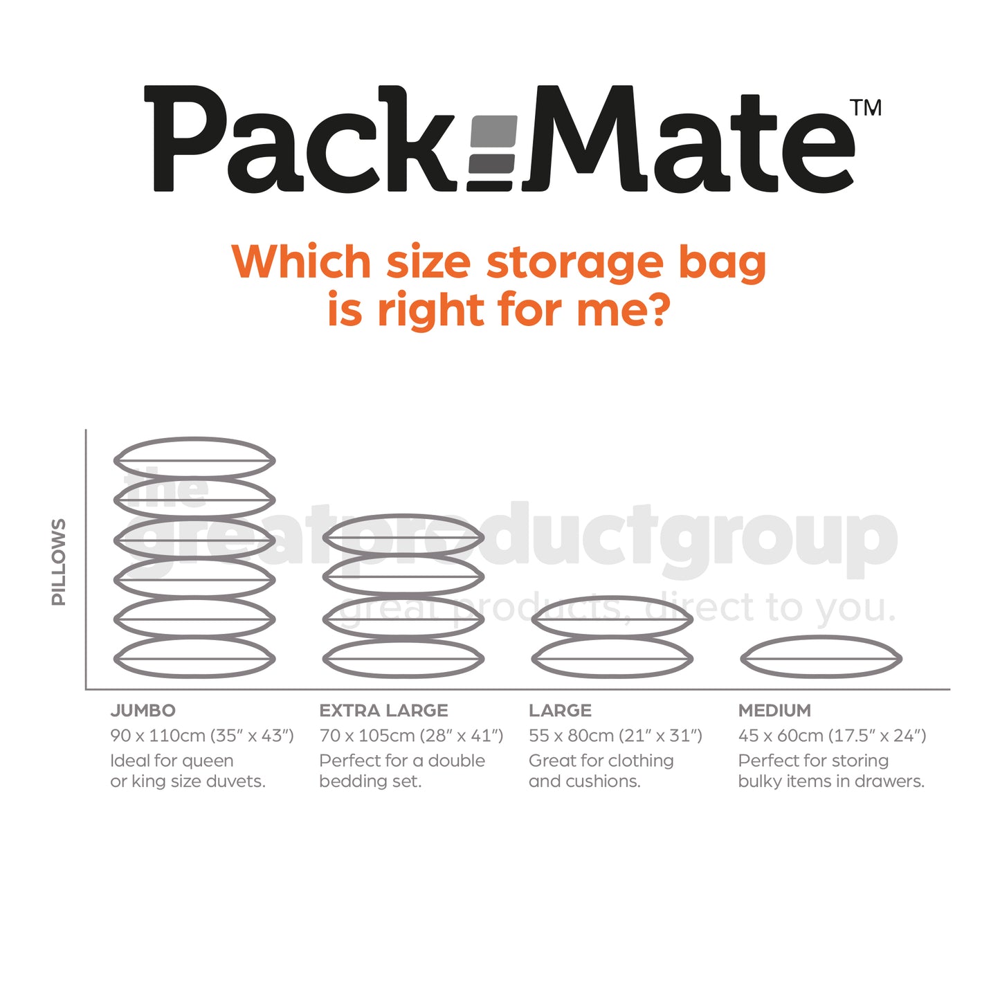 Packmate 12pc Flat Vacuum Storage Bag Set - 2 J, 2 XL, 4 L, 4 M
